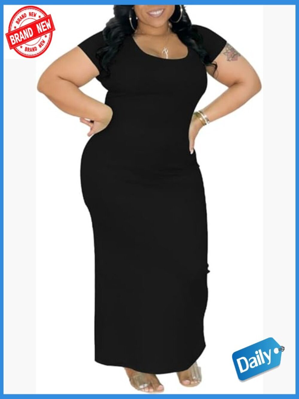 Plus Size Bodycon Maxi Dress Stretchy Curve Hugging Short Sleeve